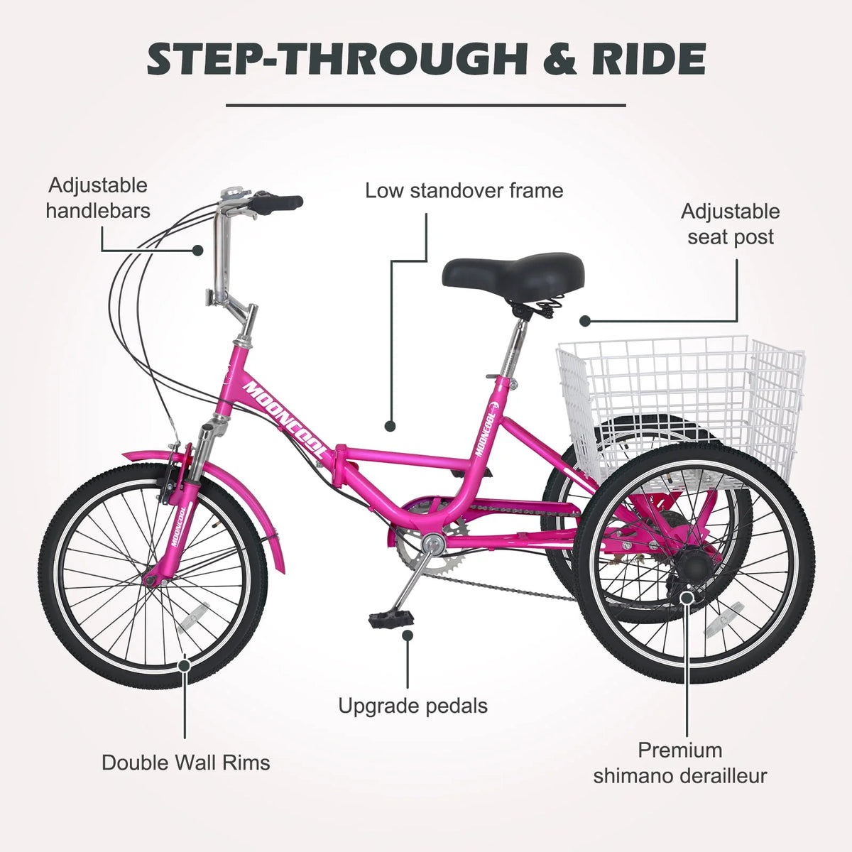 20/24/26 Inch 7-Speed Folding Adult Tricycle with Cargo Basket P4360