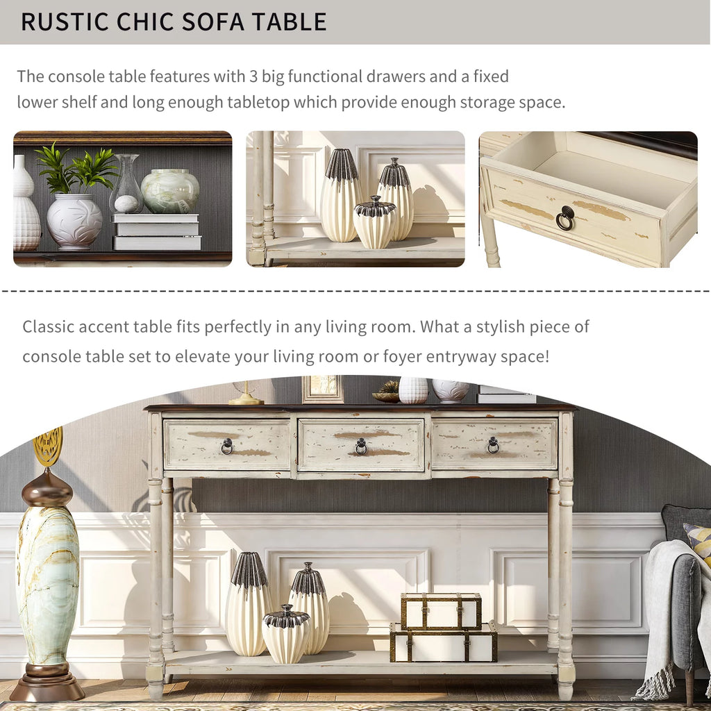 52" Wood Console Table with 3 Drawers and Shelf A504702