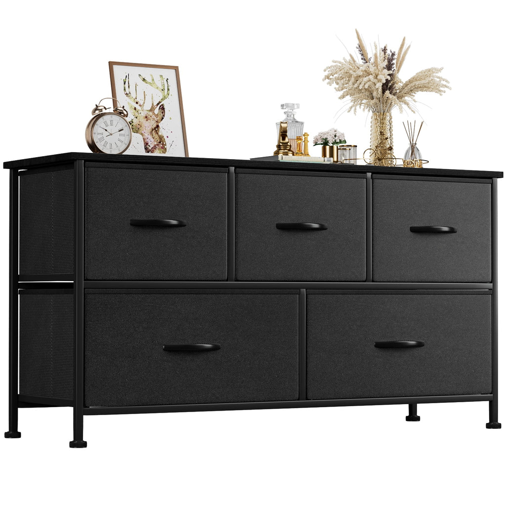 Black 5 Drawer Fabric Dresser with Wood Top M953409