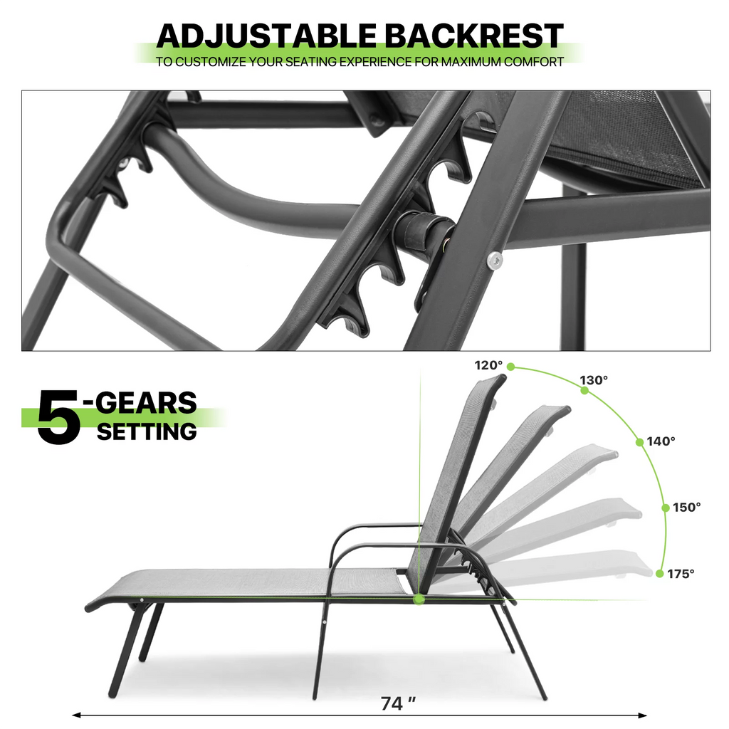 Set of 2 Grey Patio Lounge Chairs with Adjustable Backrest Y328600