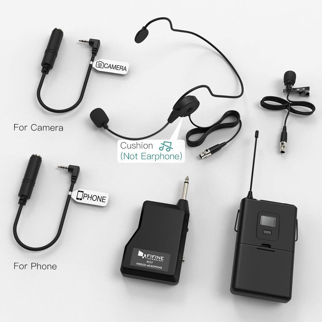 Wireless Microphone System with Headset and Lavalier Lapel Mics H617