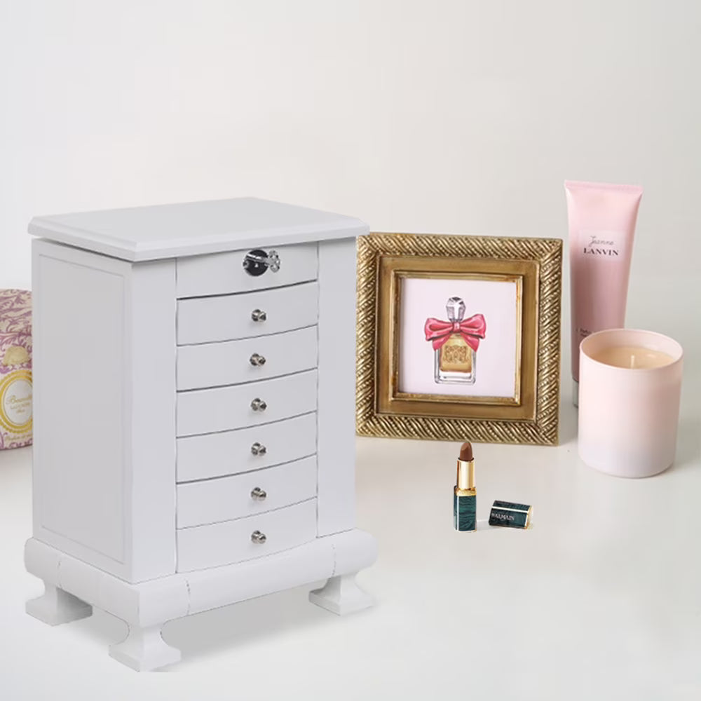 White Wooden 7 Layers Jewelry Box with Lock X768