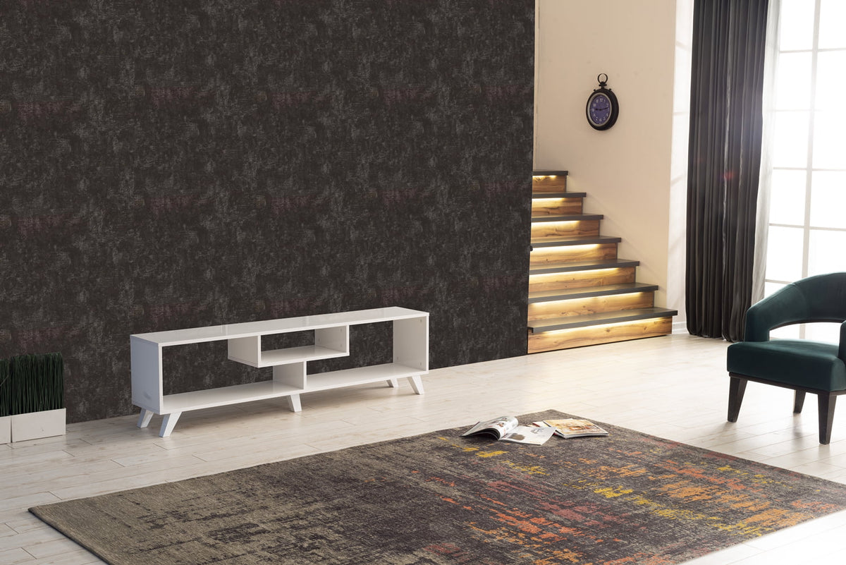 White Wood Tv Stand with Shelf C2055