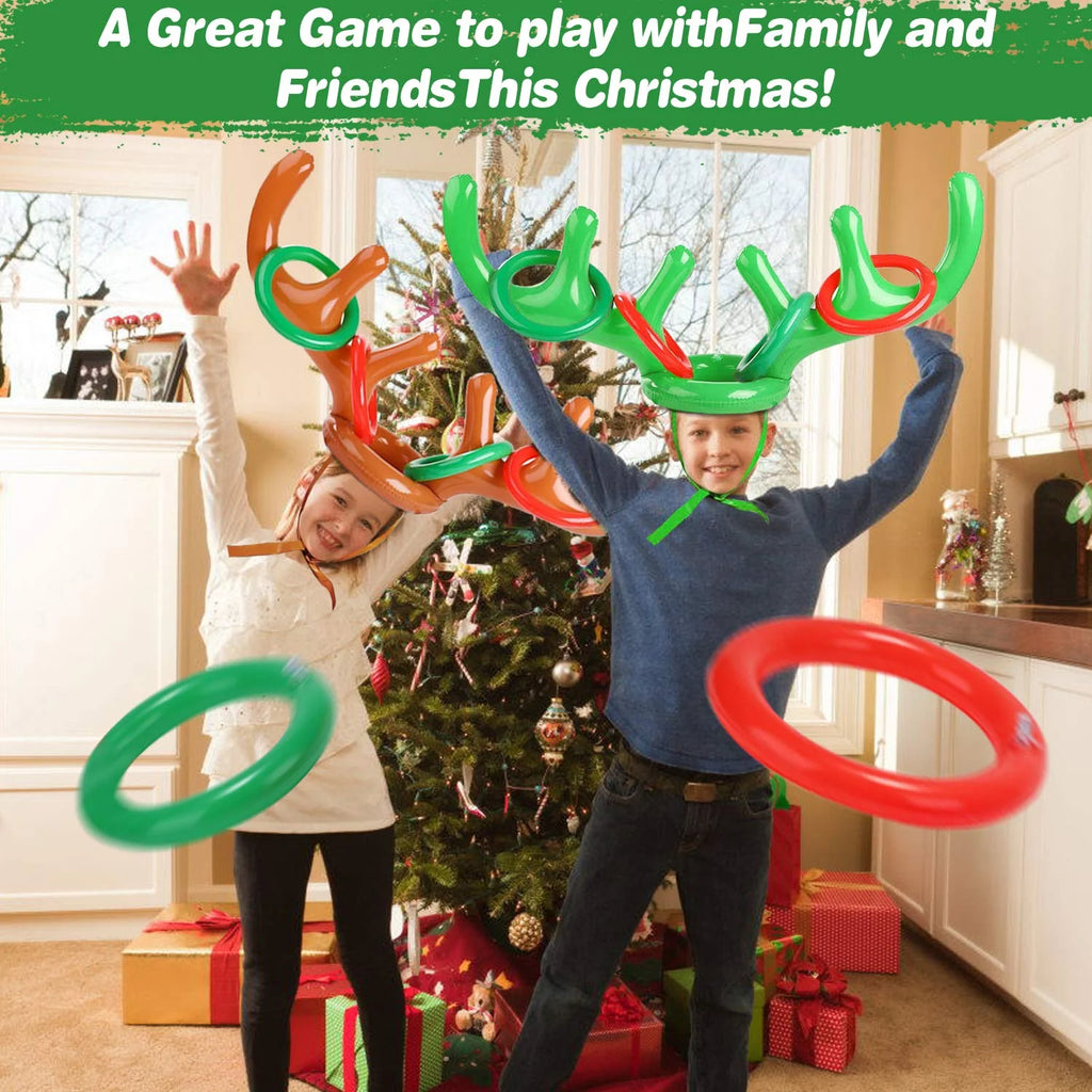 2 Pack Inflatable Reindeer Antler Ring Toss Game with 8 Rings, 2 Antlers S68066