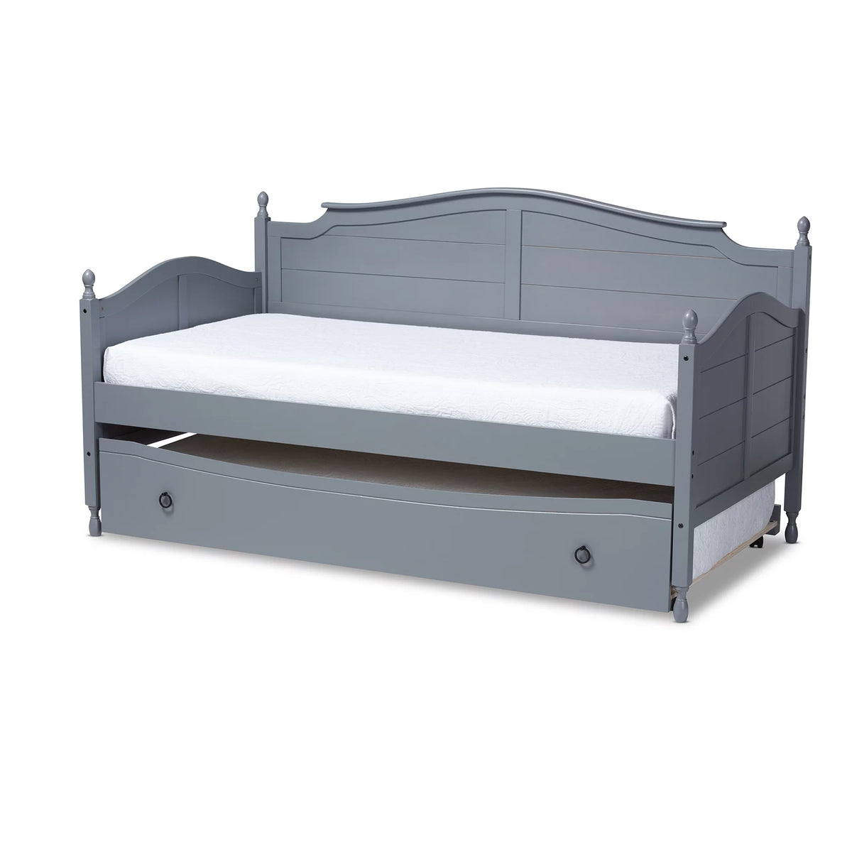 Gray Finished Wood Twin Size Daybed with Roll-Out Trundle Bed Z8438