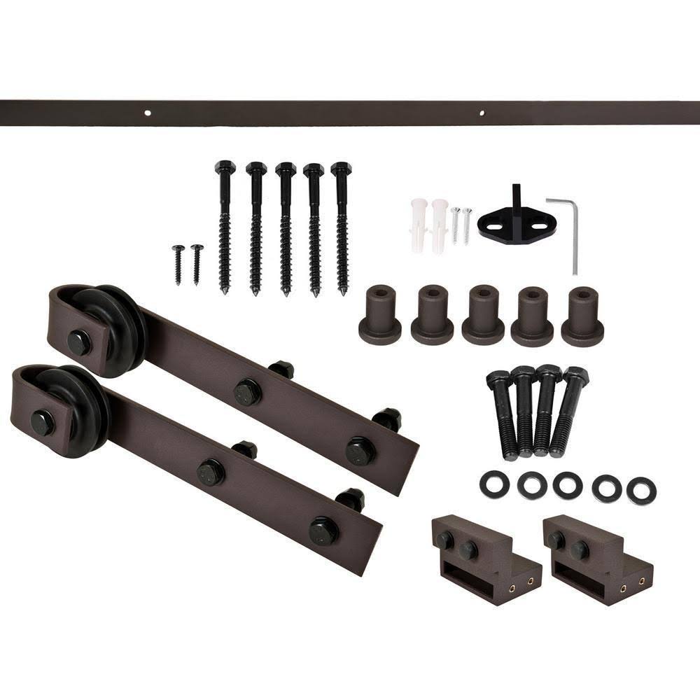 Weather Oak Stained Wood Interior Sliding Barn Door with Hardware Kit V2242