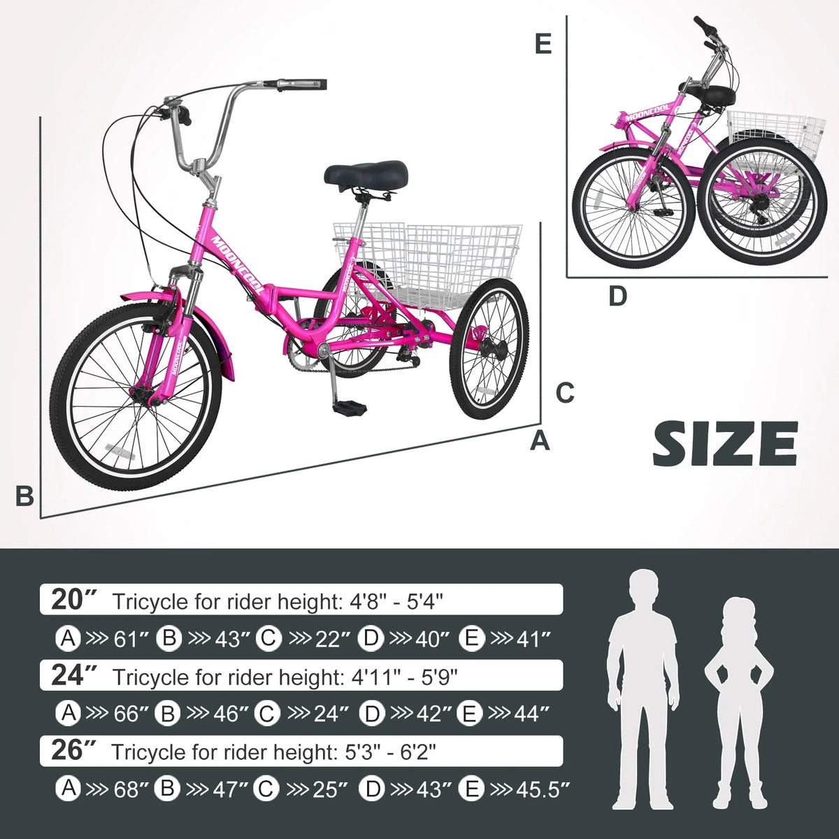 20/24/26 Inch 7-Speed Folding Adult Tricycle with Cargo Basket P4360