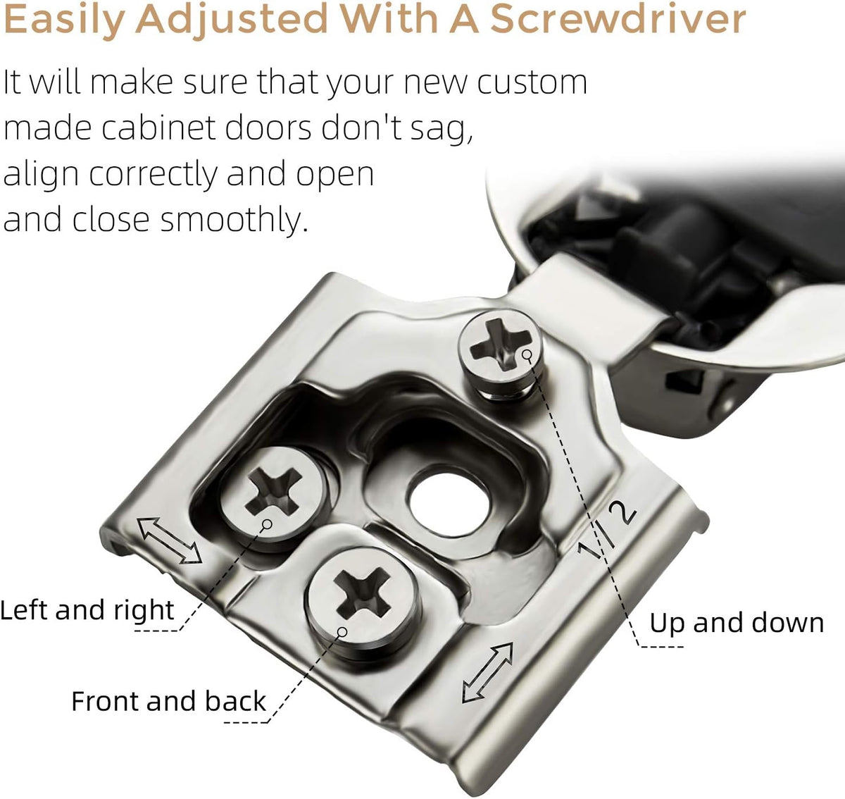 12 Pack 6 Pairs 1/2 inch Overlay Soft Close Satin Nickel Stainless Steel Concealed Hinges H354