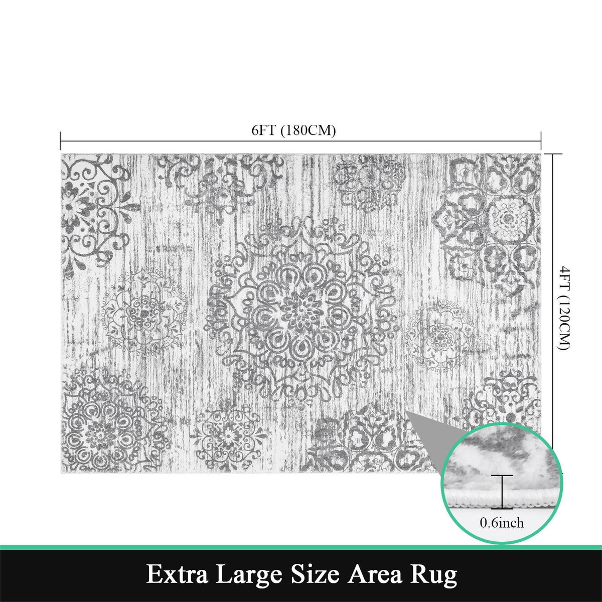 Boho Non-Slip Washable Area Rug 4'x6' A307419