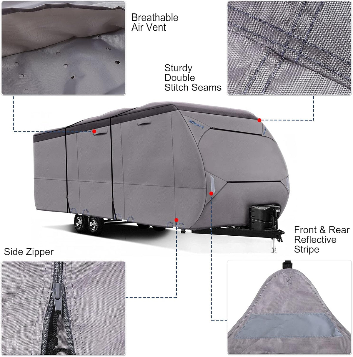 Upgraded Waterproof 500D Travel Trailer Cover with 4 Tire Covers, Tongue Jack Cover G934555