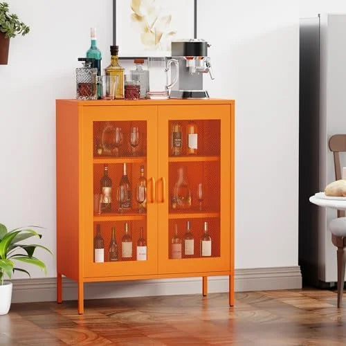 Black Metal 5-Tier Cabinet with Doors and Shelves B123