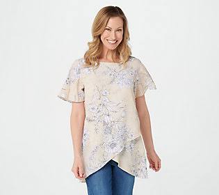 Printed Woven Crossover Hem Top U669121