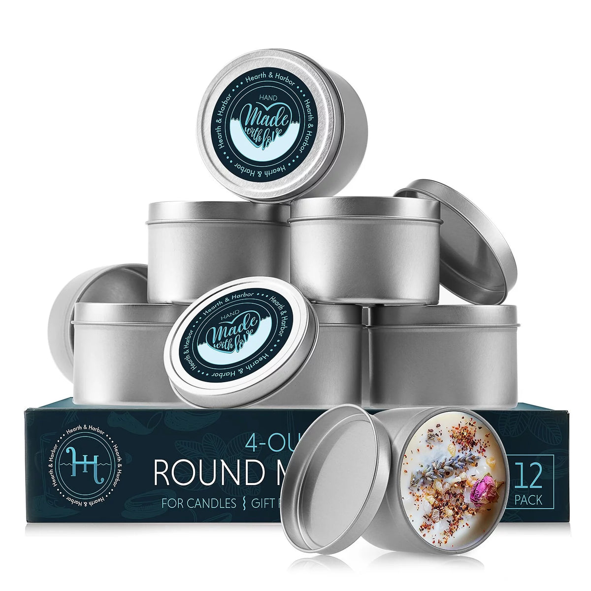 Candle Tins with Lids Stainless Steel 4Oz Set of 12 P220
