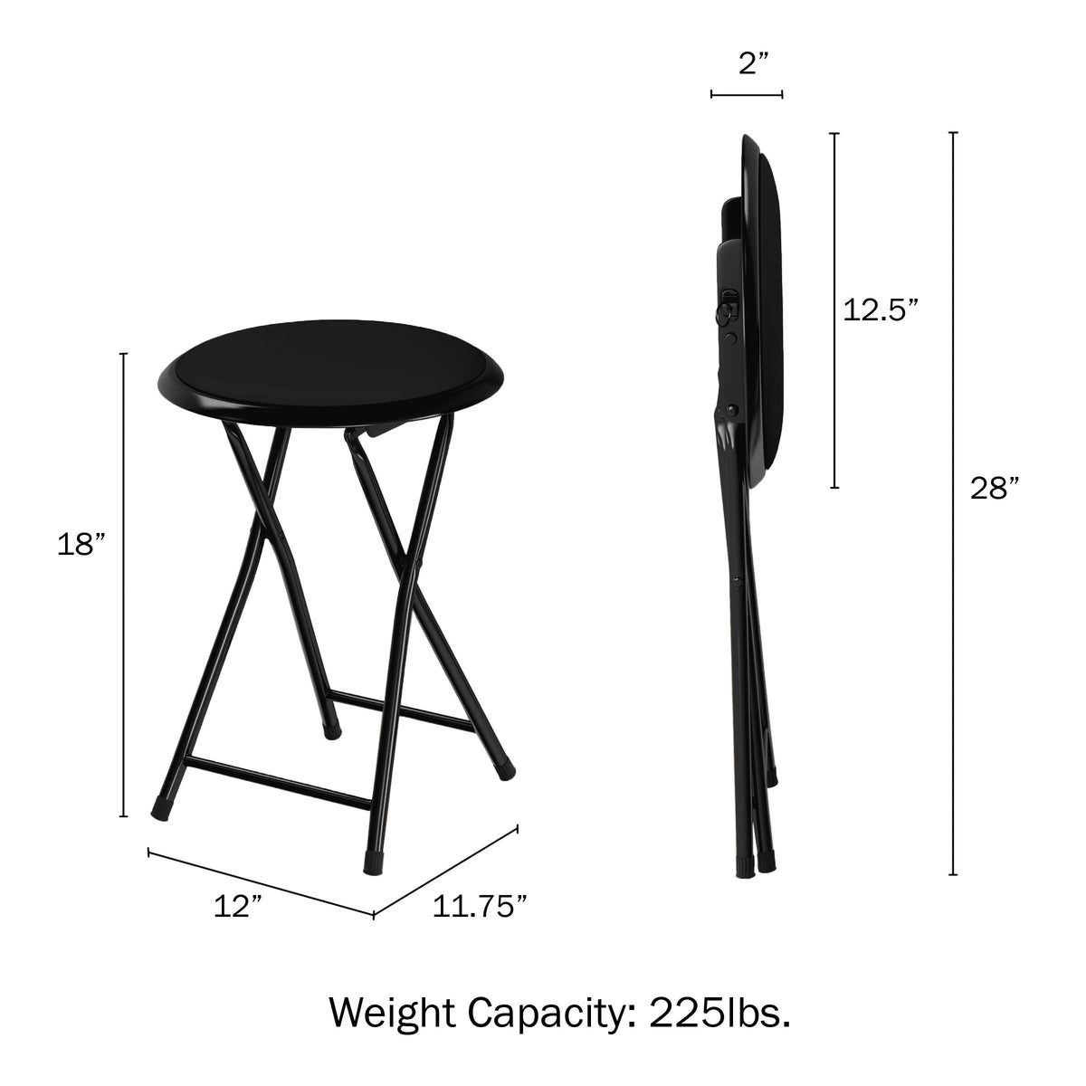 18-inch Folding Bar Stool Heavy-Duty, Black, Set of 2 I81610