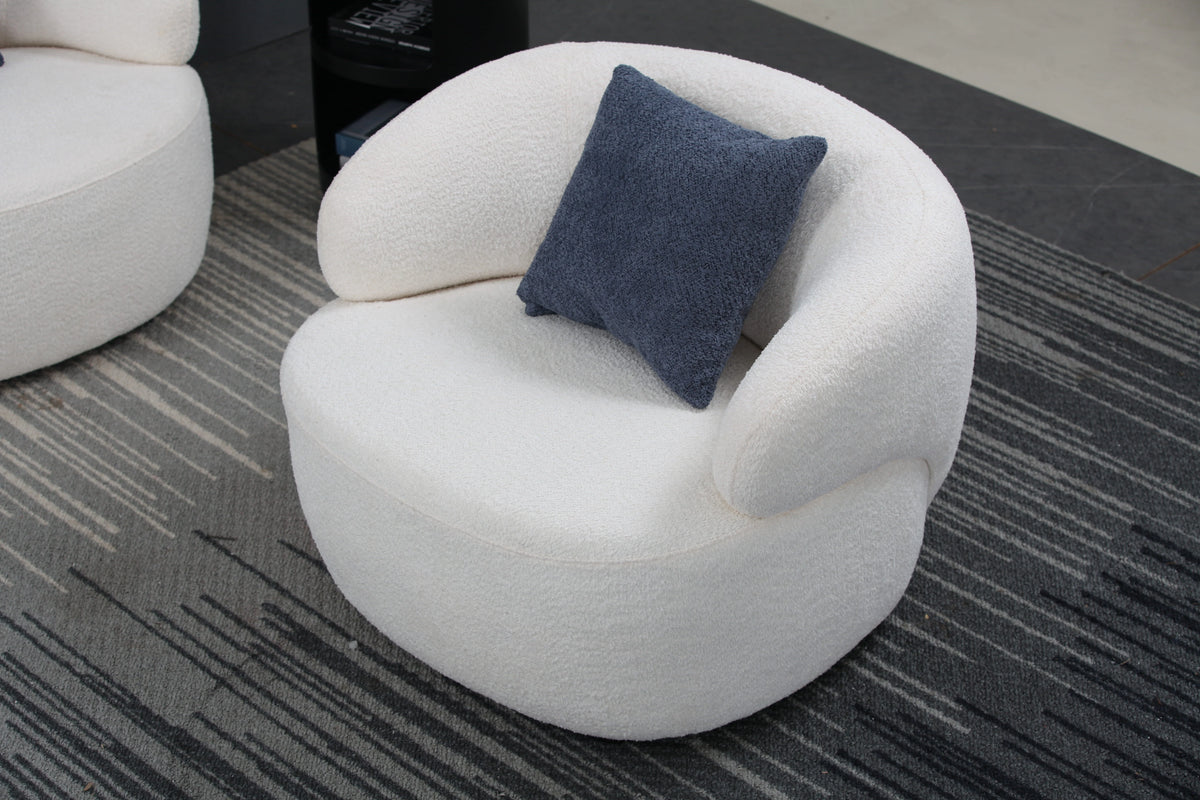 Beige Boucle Swivel Barrel Chair Z377681