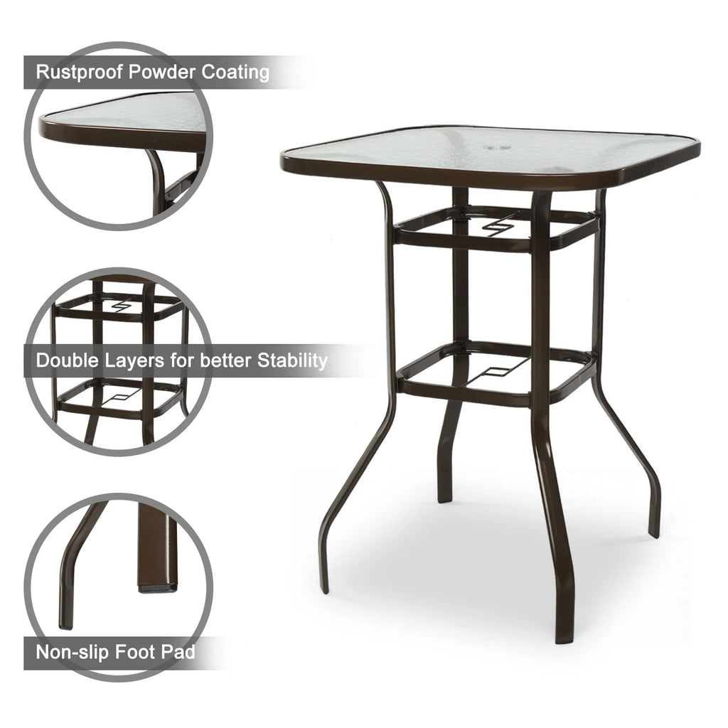 31 Inch Square Outdoor Bar Height Bistro Table with Tempered Glass Tabletop Y6328