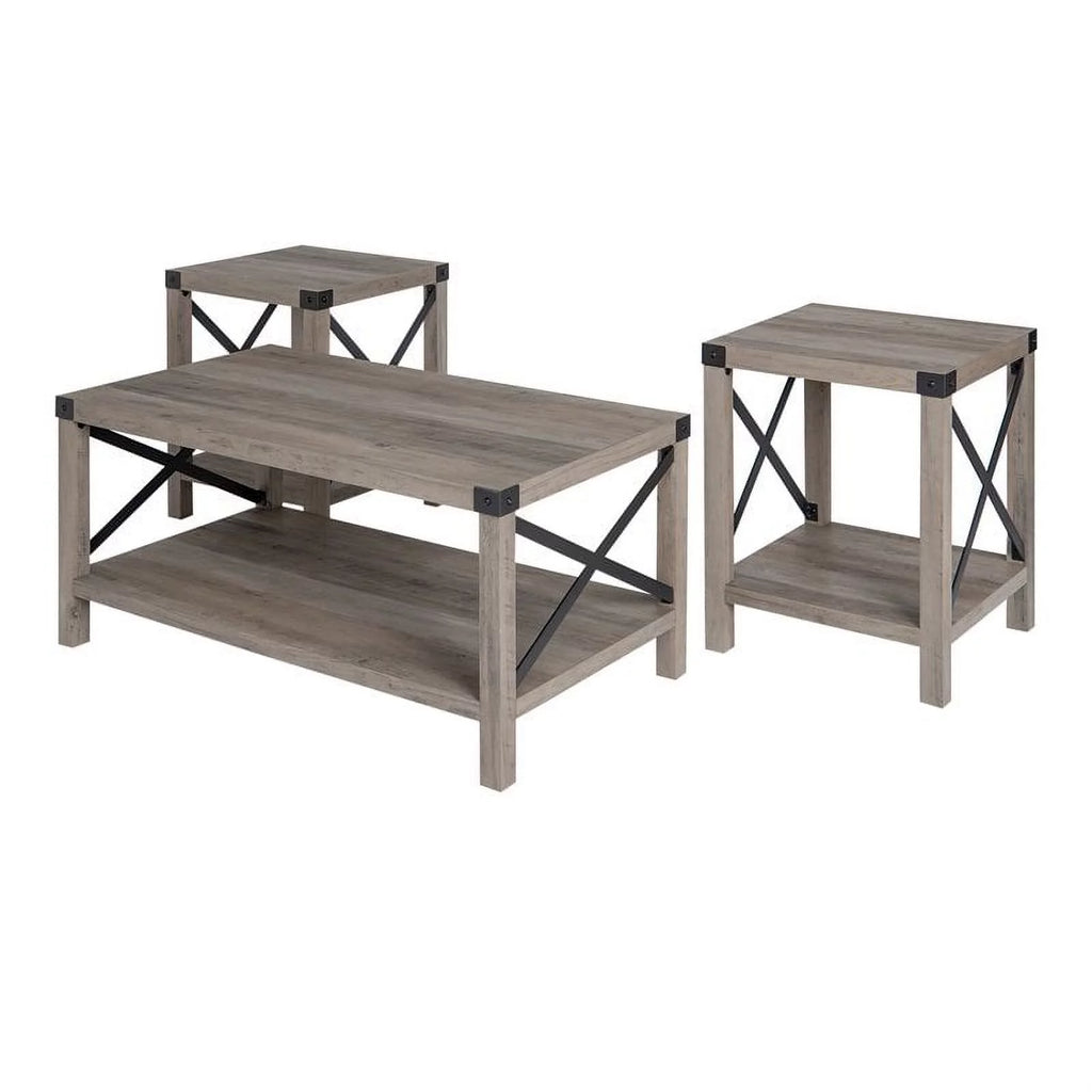 4 Piece TV Stand Coffee Table and 2 End Tables in Gray G49187