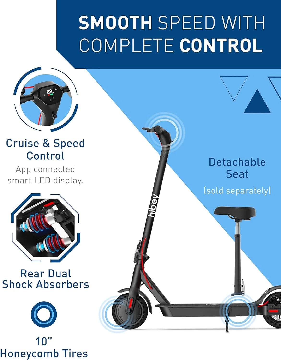 Electric Scooter, 500W Motor, 10 Honeycomb Tires, 25 Miles, 19 MPH S686034