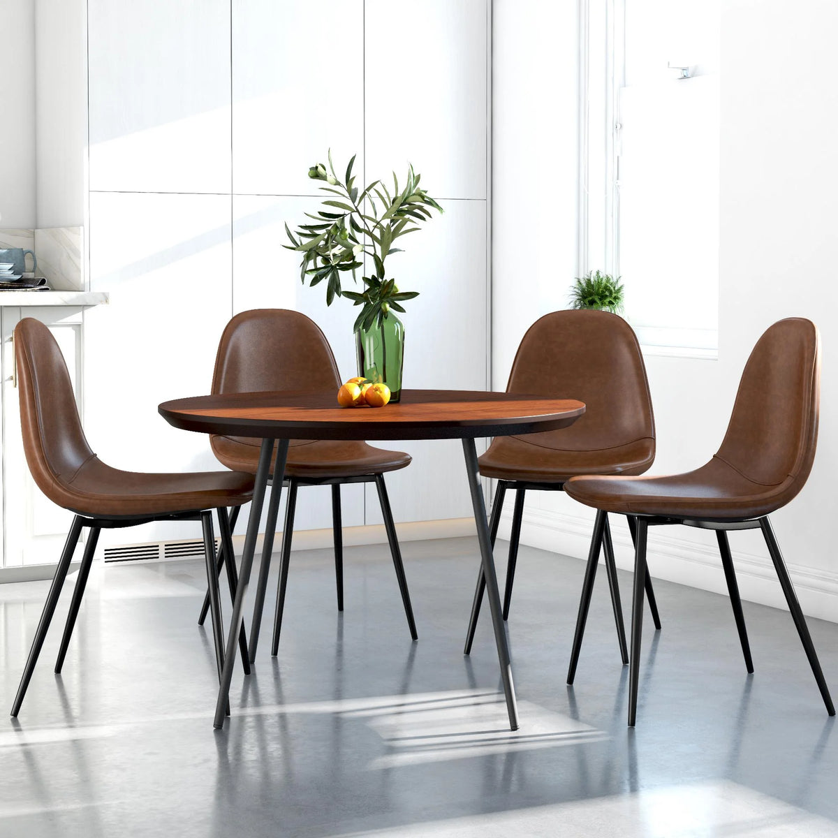 Camel Faux Leather Upholstered Dining Chair, Set of 4 P38320