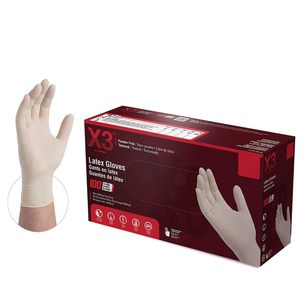 Ivory Latex Industrial Powder Free Disposable Gloves (Case of 1000) - Large V602195