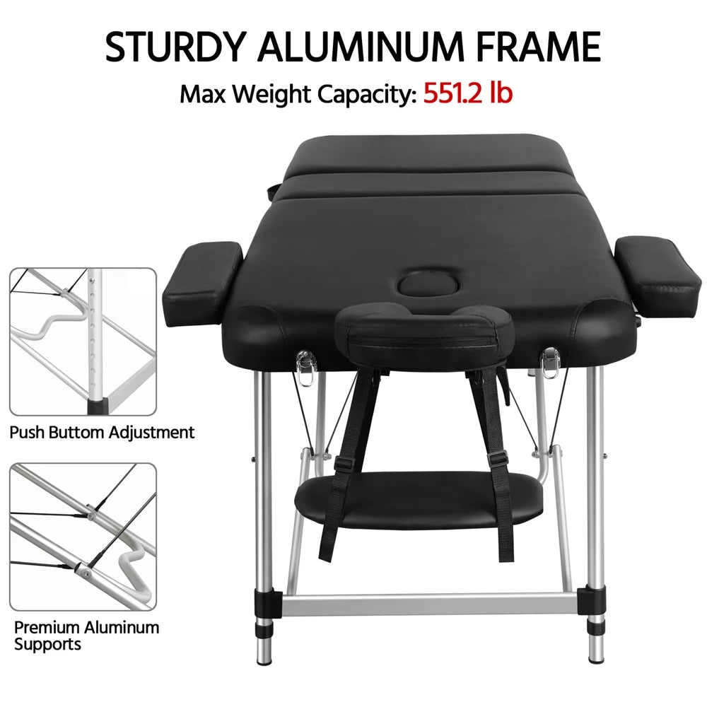 27.6'' Wide Adjustable 3 Fold Aluminum Massage Table P6271