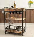 Rustic Brown Wood Metal Bar Serving Cart N62968