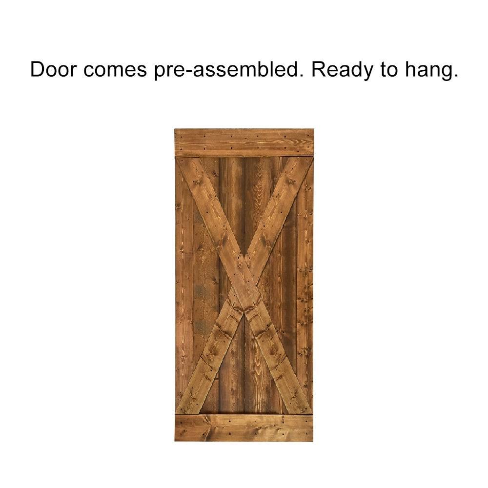 Weather Oak Stained Wood Interior Sliding Barn Door with Hardware Kit V2242
