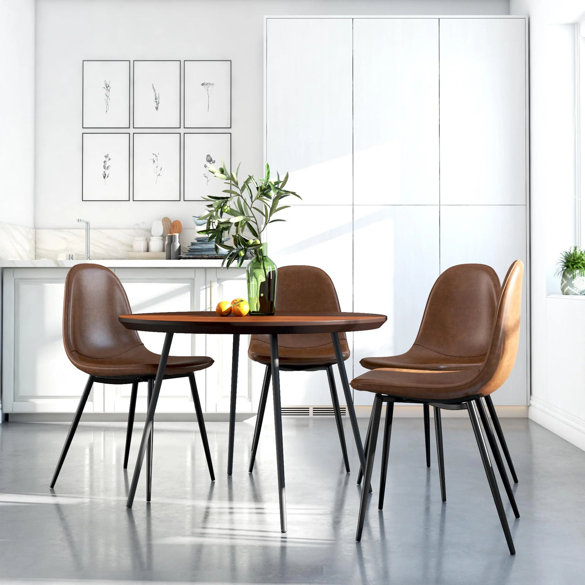 Camel Faux Leather Upholstered Dining Chair, Set of 4 P38320