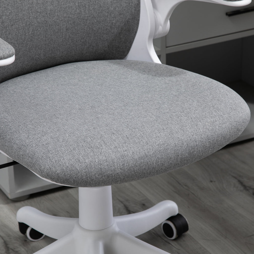 Grey Linen-Touch Fabric Office Chair with Flip-up Arms O566810