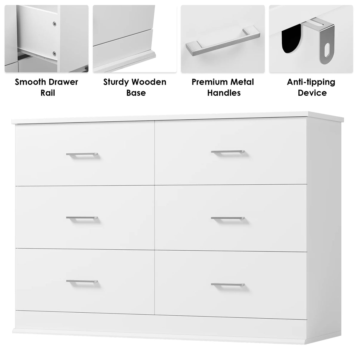 White 6 Drawer Wood Dresser R543