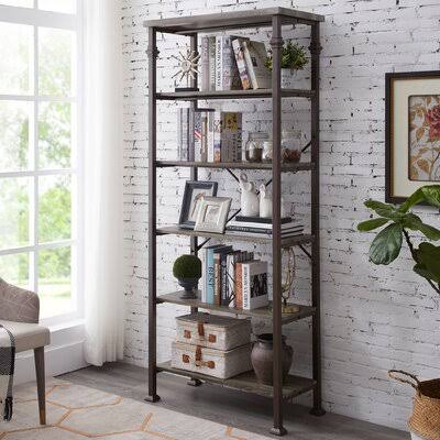 Vintage Industrial Metal 6-Tier Tall Bookshelf U8979