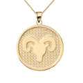 YELLOW GOLD ARIES ZODIAC DISC PENDANT NECKLACE B9818